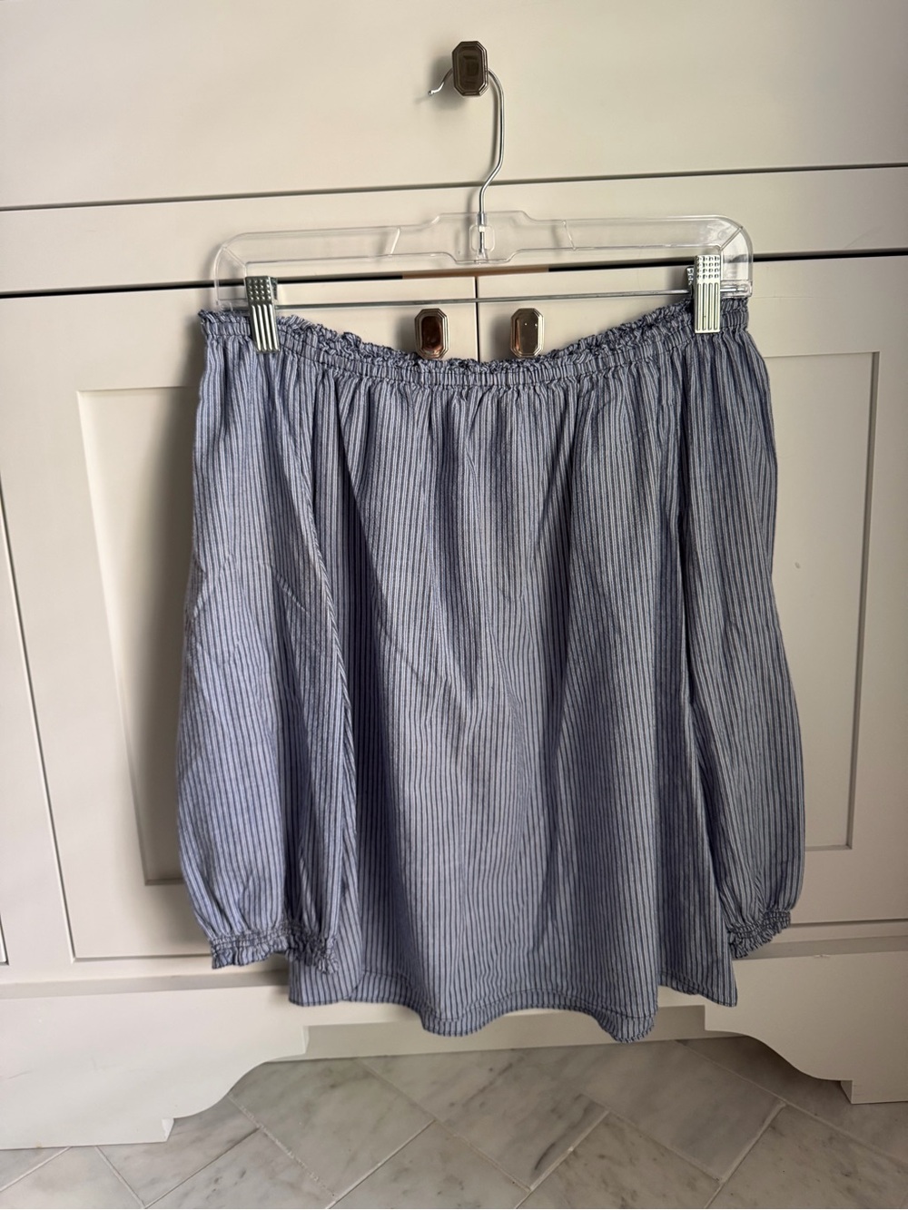 Joie Off Shoulder Blue White Stripe Cotton Blouse XS